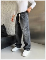 FÜME BELİ LASTİKLİ KARGO CEPLİ BAGGY PANTOLON