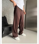KAHVE FİTİLLİ KUMAŞ BAGGY PANTOLON