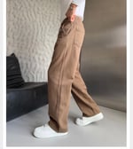 KAHVE GABARDİN KUMAŞ BAGGY PANTOLON