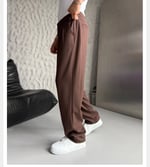 KAHVE PİLELİ BAGGY KUMAŞ PANTOLON