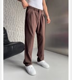 KAHVE PİLELİ BAGGY KUMAŞ PANTOLON