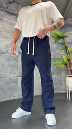 LACİVERT BAGGY KETEN PANTOLON