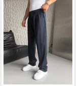 LACİVERT PİLELİ BAGGY KUMAŞ PANTOLON