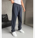 LACİVERT PİLELİ BAGGY KUMAŞ PANTOLON