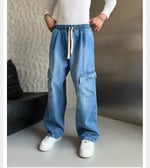 MAVİ BELİ LASTİKLİ KARGO CEPLİ BAGGY PANTOLON