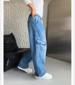 MAVİ BELİ LASTİKLİ KARGO CEPLİ BAGGY PANTOLON