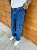 Mavi Çift Kargo Cep Baggy Pantolon