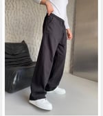 SİYAH GABARDİN KUMAŞ BAGGY PANTOLON