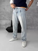 Yıkamalı Orta Şerit Baggy Pantolon