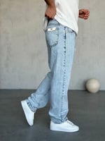 Yıkamalı Orta Şeritt Baggy Pantolon