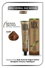 NOX HERBAL SAÇ BOYASI 7.77- AÇIK KUMRAL YOĞUN KAHVE 60ML.