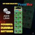 10 Adet LR44 AG13 A76, G13, L1154, SR44, G13A 1,5 V PoundMax Alkalin Düğme Pil Paketi Cıva içermeyen, sızdırmaz, uzun raf ömrü, oyuncaklar, ölçüm cihazları ve hesap makineleri için ile uyumludur