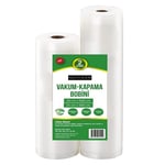 10 Metre (1 Adet 20cm X 5 Metre ve 1 Adet 25cm X 5 Metre ) Gofrajlı Tırtıklı Rulo Vakum Poşeti 2'li Bobin Vakumlama folyosu, vakumlu rulo, folyo rulosu, BPA içermez, tüm vakumlama makineleri için, yır