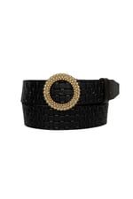 %100 Hakiki Deri, Gold Tokalı Siyah Desenli Kadın Kot, Spor Kemer 4 cm; Siykare-byn-59