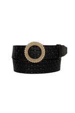 %100 Hakiki Deri, Gold Tokalı Siyah Desenli Kadın Kot, Spor Kemer 4 cm; Siykare-byn-59