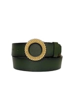 %100 Hakiki Deri, Gold Tokalı Yeşil Kadın Kot Kemeri 4 cm; Yeşil-byn-59