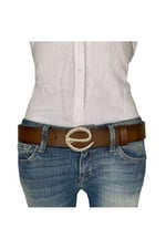 %100 Hakiki Deri, Gold Yılan Tokalı Tosado Kadın Kot, Spor Kemer 4 cm; Kahve-byn-49