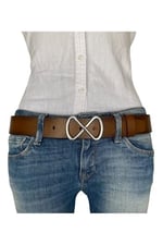 %100 Hakiki Deri, Gümüş Sonsuz Tokalı Tosado Kadın Kot, Spor Kemer 4 cm; Kahve-byn-41