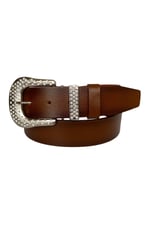 %100 Hakiki Deri, Gümüş Taşlı Tokalı, Metal Taşlı Köprülü Kahverengi Kadın Kot Kemeri 4 cm; Kahve-byn-66