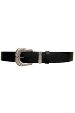 %100 Hakiki Deri, Gümüş Taşlı Tokalı, Metal Taşlı Köprülü Siyah Kadın Kot Kemeri 4 cm; Siyah-DUZ-İYİ-byn-66