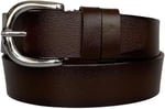 %100 Hakiki Deri, Gümüş Tokalı Koyu Kahverengi Kadın Kot, Spor Kemer 4 cm; KoKa-byn-45