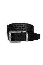 %100 Hakiki Deri, Gümüş Tokalı, Metal Köprülü Siyah Desenli Kadın Kot Kemeri 4 cm; Siykare-byn-62