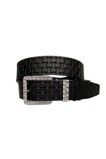 %100 Hakiki Deri, Gümüş Tokalı, Metal Köprülü Siyah Desenli Kadın Kot Kemeri 4 cm; Siykare-byn-62