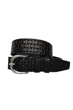 %100 Hakiki Deri, Gümüş Tokalı Siyah Desenli Kadın Kot, Spor Kemer 4 cm; Siykare-byn-45