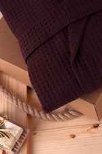 %100 Pamuklu Kapşonlu Pike Bornoz BORDO 3XL