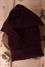 %100 Pamuklu Kapşonlu Pike Bornoz BORDO 3XL