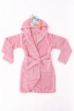 %100 Pamuklu Unicornlu Çocuk Bornozu PEMBE 6-8 Yaş