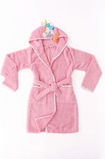 %100 Pamuklu Unicornlu Çocuk Bornozu PEMBE 6-8 Yaş