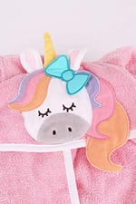 %100 Pamuklu Unicornlu Çocuk Bornozu PEMBE 6-8 Yaş
