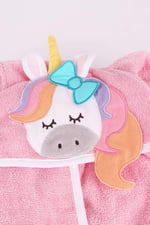 %100 Pamuklu Unicornlu Çocuk Bornozu PEMBE 6-8 Yaş