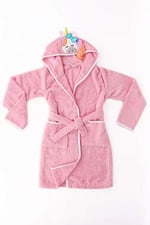 %100 Pamuklu Unicornlu Çocuk Bornozu PEMBE 6-8 Yaş