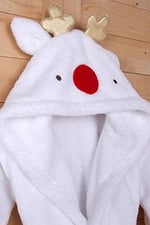 %100 Polyester Beyaz Çocuk Kapüşonlu Sabahlık Bornoz Ev Giyim 2-4 Yaş