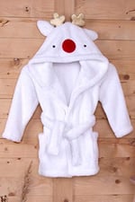 %100 Polyester Beyaz Çocuk Kapüşonlu Sabahlık Bornoz Ev Giyim 2-4 Yaş