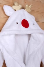 %100 Polyester Beyaz Çocuk Kapüşonlu Sabahlık Bornoz Ev Giyim 2-4 Yaş
