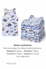 10lu Erkek Çocuk Renkli Desenli Atlet%100 Pamuklu Neşeli