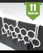 11 Kancalı Çok Amaçlı Kapı Arkası Askısı 48 cm Fular Eşarp Kravat Elbise Pantalon Ceket Askısı Beyaz