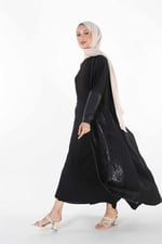 1159_Büyük Beden Deri Garnili Ferace