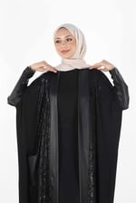 1159_Büyük Beden Deri Garnili Ferace
