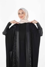 1159_Büyük Beden Deri Garnili Ferace
