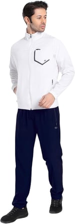 1242-08 Beden XL Lycra Armüllü Erkek Eşofman Takım BEYAZ_LACİVERT (Beyaz_Koyu Lacivert, XL)