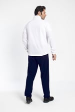 1242-08 Beden XL Lycra Armüllü Erkek Eşofman Takım BEYAZ_LACİVERT (Beyaz_Koyu Lacivert, XL)
