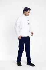 1242-08 Beden XL Lycra Armüllü Erkek Eşofman Takım BEYAZ_LACİVERT (Beyaz_Koyu Lacivert, XL)