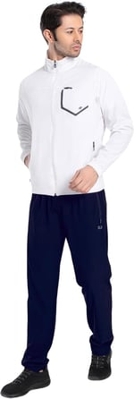 1242-08 Beden XL Lycra Armüllü Erkek Eşofman Takım BEYAZ_LACİVERT (Beyaz_Koyu Lacivert, XL)