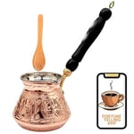 12oz Bakır Türk Yunan Arapça Cezve Servet Uygulaması ve Ahşap Saplı (4 bardak), Cezve Türk Cezvesi, İbrik, Briki Yunan Cezvesi, Dövülmüş Türk Kahvesi Makinesi
