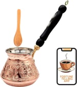12oz Bakır Türk Yunan Arapça Cezve Servet Uygulaması ve Ahşap Saplı (4 bardak), Cezve Türk Cezvesi, İbrik, Briki Yunan Cezvesi, Dövülmüş Türk Kahvesi Makinesi