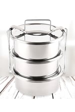 13x5cm 3 Kaplı Sefer Tası 2-3 Kişilik Yemek Taşıma Kabı Paslanmaz Çelik 1.5lt 500ml X3 Isıtılabilir